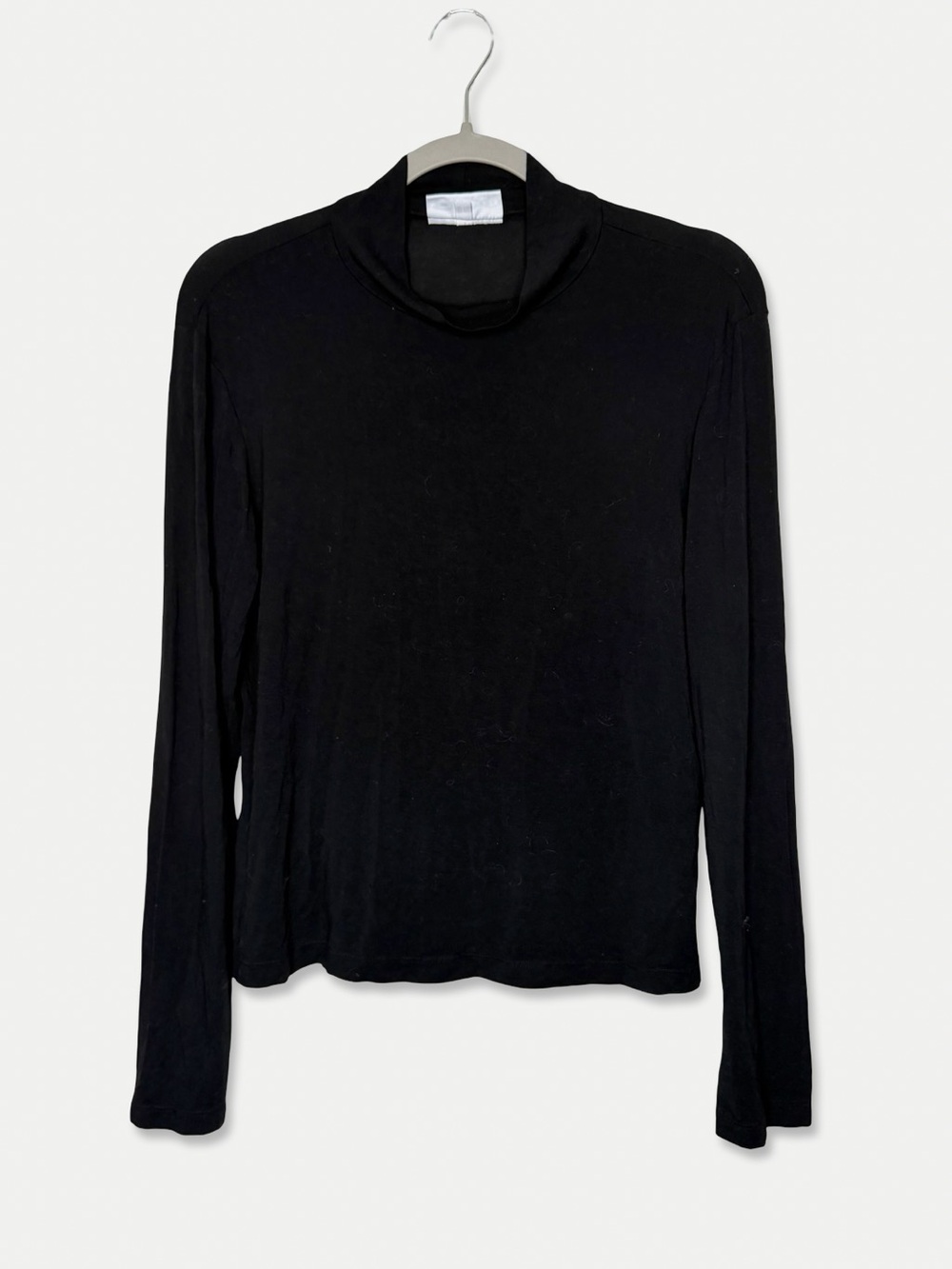 Bryn Walker Black Micro Modal Stretch Turtleneck Top Size L Made in USA
